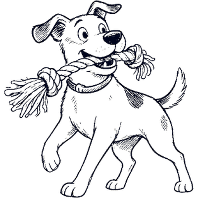 Dog shaking a rope toy